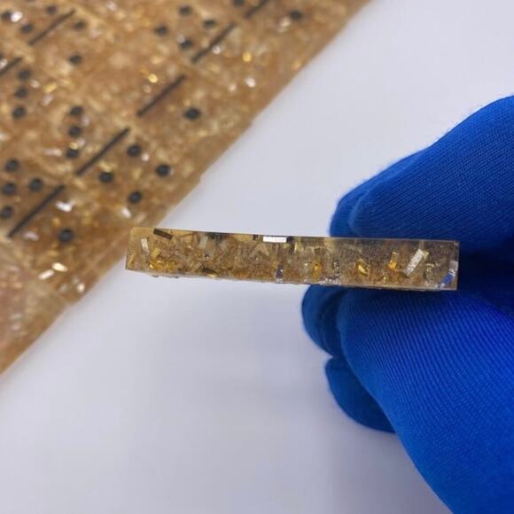 28-Piece Handmade Golden Resin Domino Set | Luxury Dominoes with Gift Pouch - Picture 4 of 8